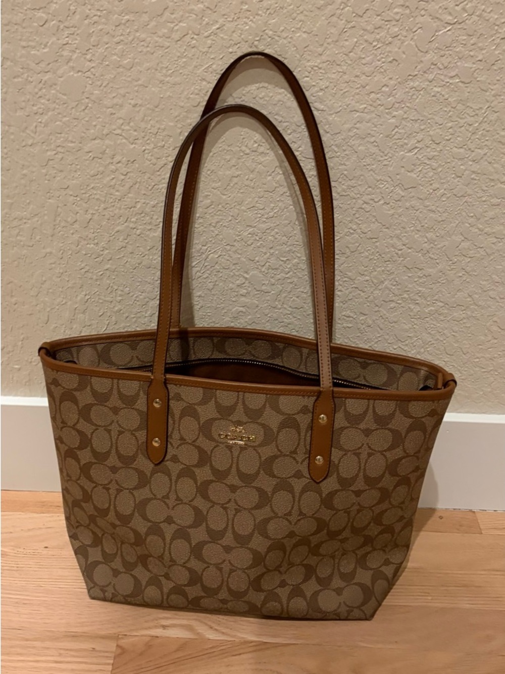 Coach Tan and Brown Interior Patch Handbag